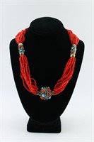 Multi-Strand Coral Necklace w/Turquoise