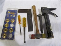 Misc. group, mallet, square, screwdrivers, etc.