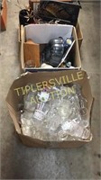 3 boxes of household items, bar glasses& decor