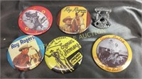 6 pins- Roy Rogers, Davy Crockett, gene autry,