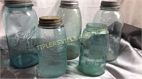 Group of 6 blue jars