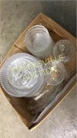Box of glassware- bowls, etched plates, candy