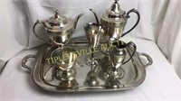 Silverplate footed tray and 5 pcs