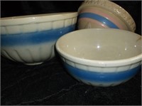 ANTIQUE MCCOY BLUE PINK STONEWARE POTTERY BOWL