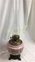 Hand painted oil lamp with ornate base