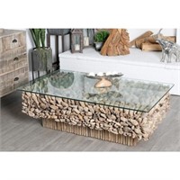 Gray Rectangular Driftwood/ Glass Coffee Table