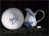 BLUE EDWARDIAN CHILDHOOD SPODE PITCHER & BOWL