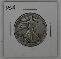1941 US Walking Liberty 90% Silver Half Dollar