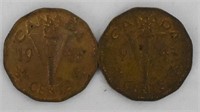 2 Pc. CDN 1943 Victory Nickels