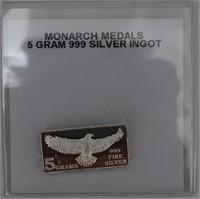Monarch Medal 5 Gram .999 Silver Ingot