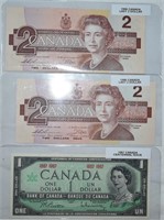 2 Pc. CDN $2 1986 Bills & 1967 CDN. $1 Bill
