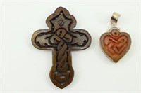 Carved Hardstone Cross & Heart Pendants