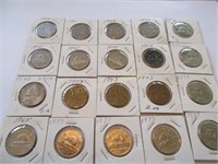 19 Canadian 5 cent coins & USA 1943 5 cent coin