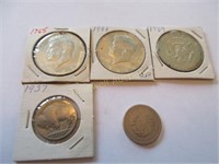 USA coins- 3 half dollars, 1909 Victory 5 cent &
