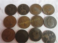 12 one penny coins