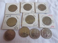 Ten 1973 Canadian 25 cent coins