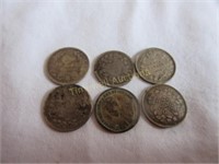 Six Canadian 5 cent coins