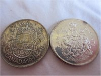 Two Canadian 50 cent coins 1964, 1953
