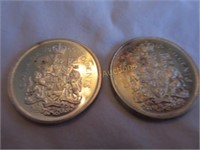 Two 1966 Canadian 50 cent coins
