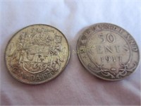 Two Canadian 50 cent coins 1950, 1917