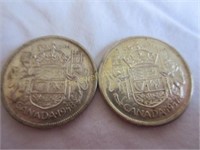Two Canadian 50 cent coins 1957, 1958