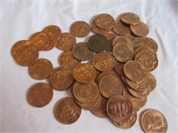 Approximately 50 half penny coins