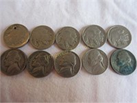 Five USA 5 cent coins Indian Head
