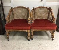 Vintage Rolling Cane Back Captain's Chairs