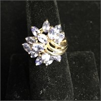 10K Yellow Gold Ring with Lavender Stones