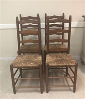 Vintage Ladder Back Dining Chairs with Rush Seats