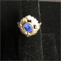 10K Yellow Gold Ring with Synthetic Blue Stone