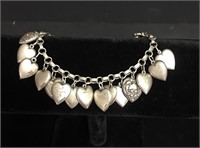 Sterling Silver Puffy Heart Charm Bracelet