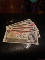 Canadian 1973 4 Sequential Dollar Bills