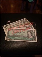 Canadian Old Dollar bills 4x1953 1x1967