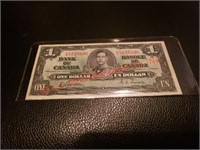 Canadian 1937 Old One dollar Bill