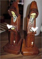 2 Carved Wood Monk Decoratives - 9" Tall