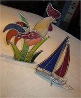 Stained / Slag Glass Decor - Rooster & Sailboat
