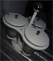Vtg 3-Compartment Metal & Glass Condiment Server