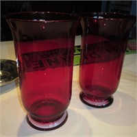 Pair Of 11.5" Tall Red Glass Vases