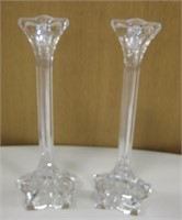 2 Floral Top & Base Crystal Candle Holders 9"H