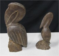 Mexican Made Wooden Carved Pelican Figures 11"H