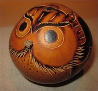 3" Diameter Pyrography Owl Gourd