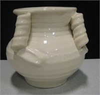 White Ceramic Craquelure Vase Planter, 7.5"H x 8"D