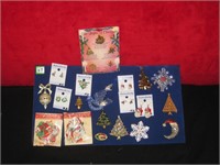 Vintage Christmas Pins. Earrings, Brooches & Tags