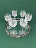 Set of Crystal Cordial Glasses & Tray