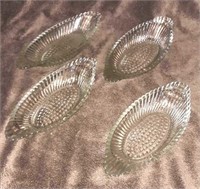 Clear Glass Oval Dishes Boats 9" Lot of 4