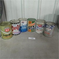 6 oil cans- 2 Phillip, Amoco, Castrol, Skelly