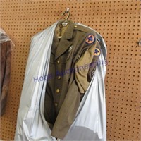 Military uniforms, hats, goggles, bag