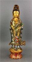 Chinese Gilt Hardstone Guanyin Finger Chipped