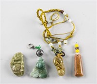 4 Assorted Chinese Hardstone and Jadeite Pendants